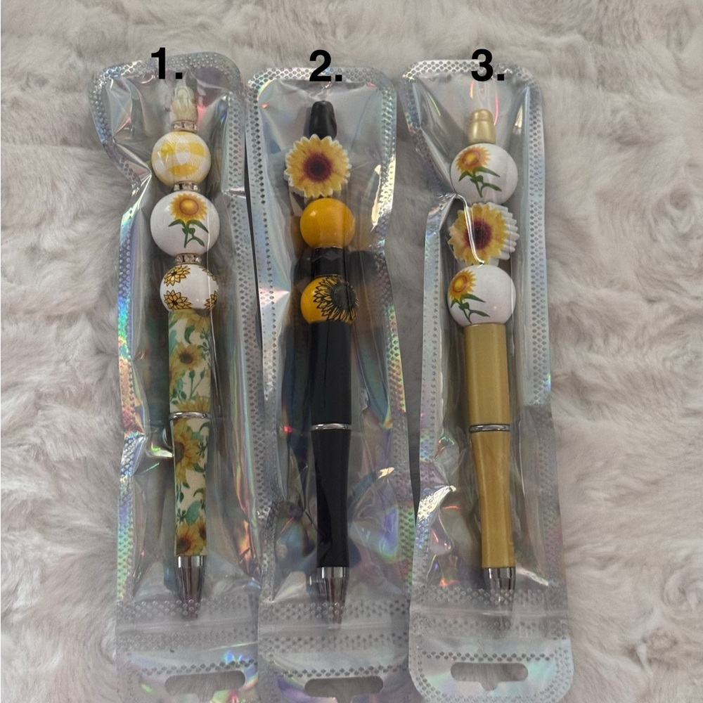 Beaded Yellow Sunflower floral Pens with refill , PICK 1